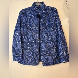 Talbots paisley button down puffer coat size S winter cozy feminine